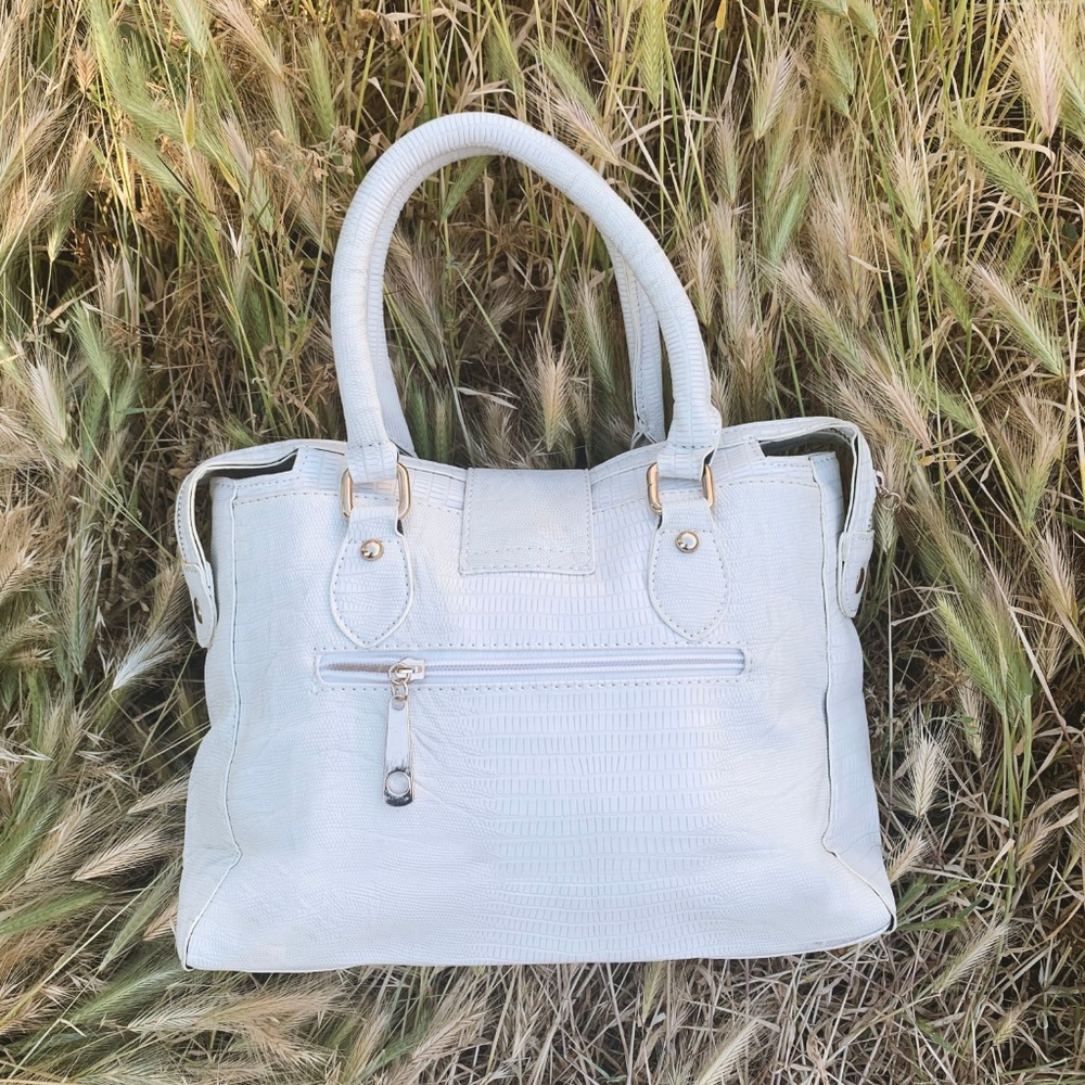 Structured White Satchel with Gold-Tone Accents - Women Bags - Picture 4 of 9